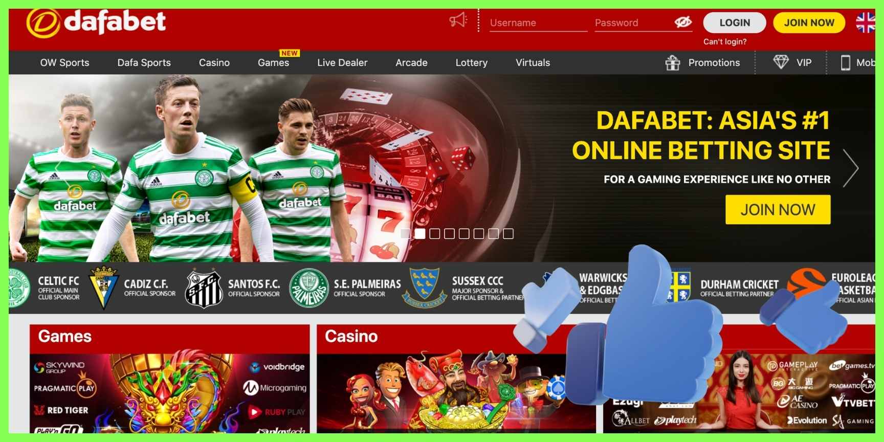 Dafabet's Asian betting site offers an online gambling